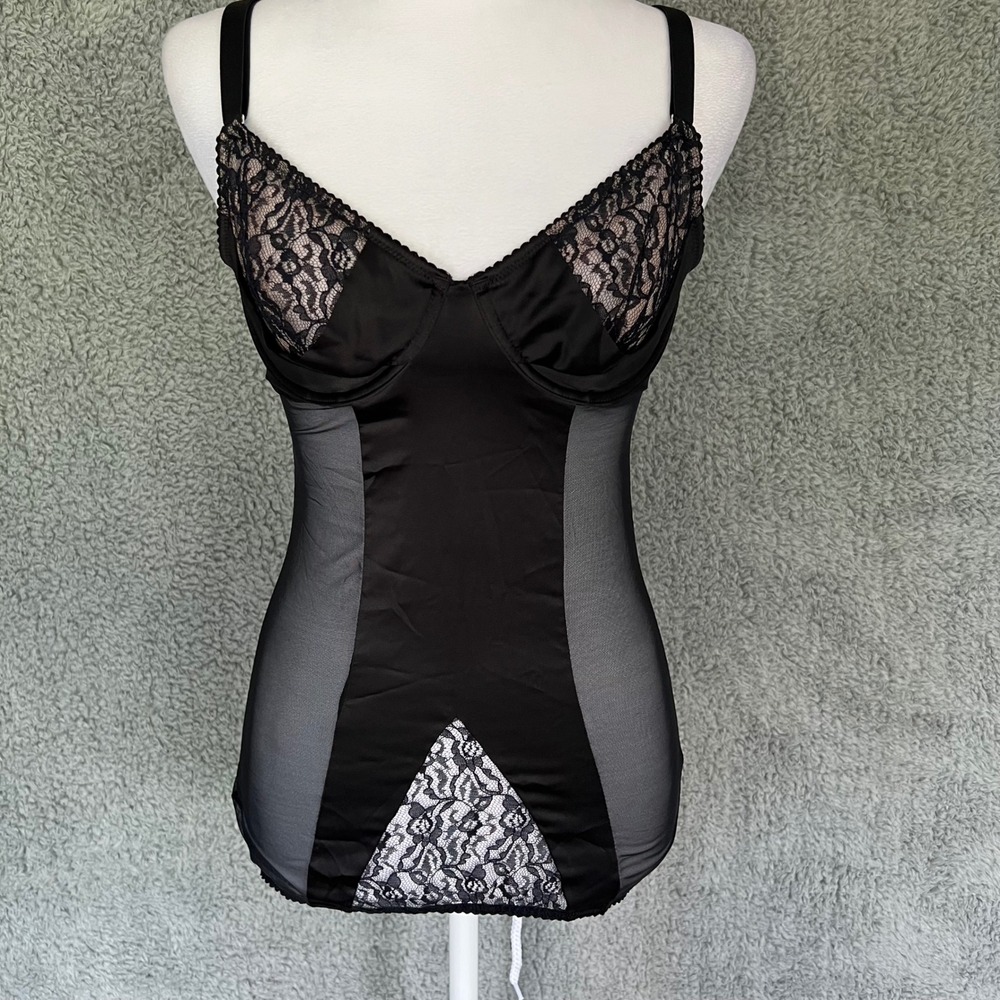 Victoria's Secret Black Satin Lingerie Lace Longline Bra 34C Underwire 2008